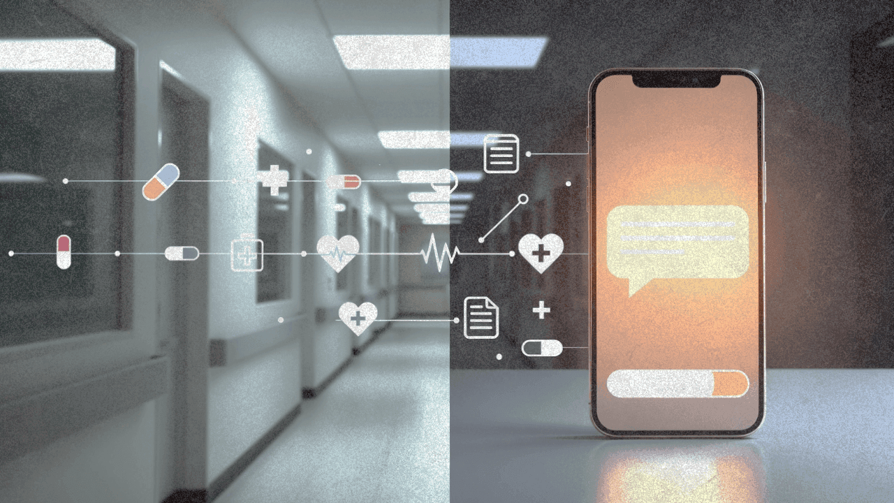 Абстрактная иллюстрация на тему пересечения здравоохранения и технологий ИИ-чат-ботов