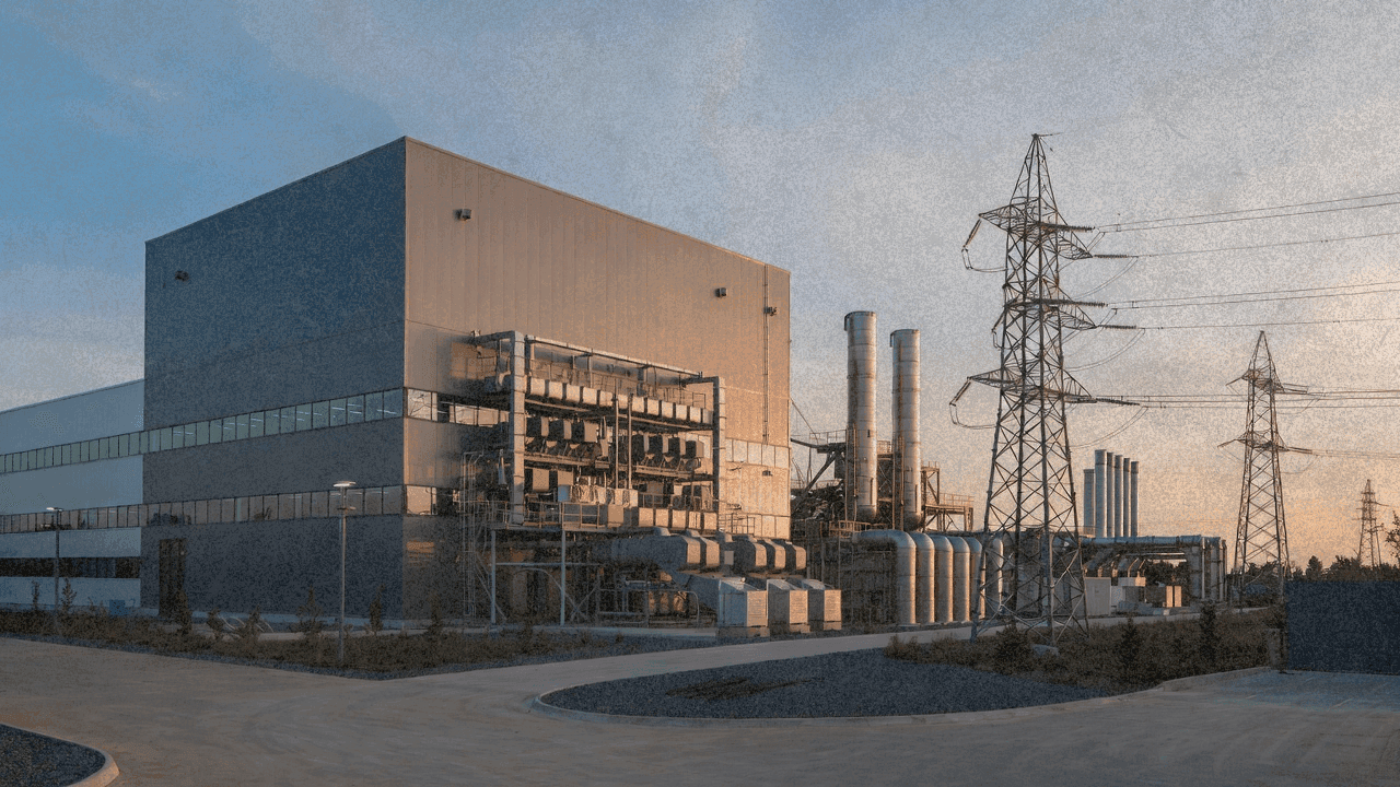 Дата-центр с системой охлаждения на закате