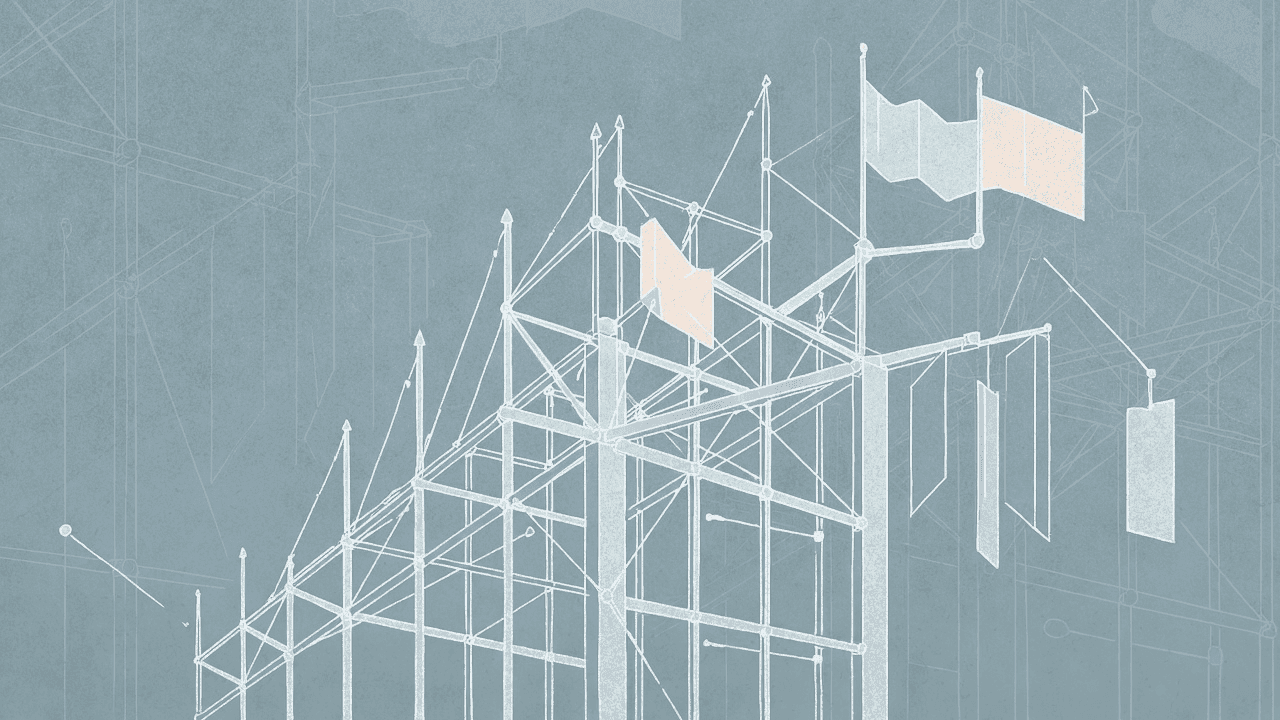 Абстрактная геометрическая иллюстрация, изображающая структуру математического доказательства