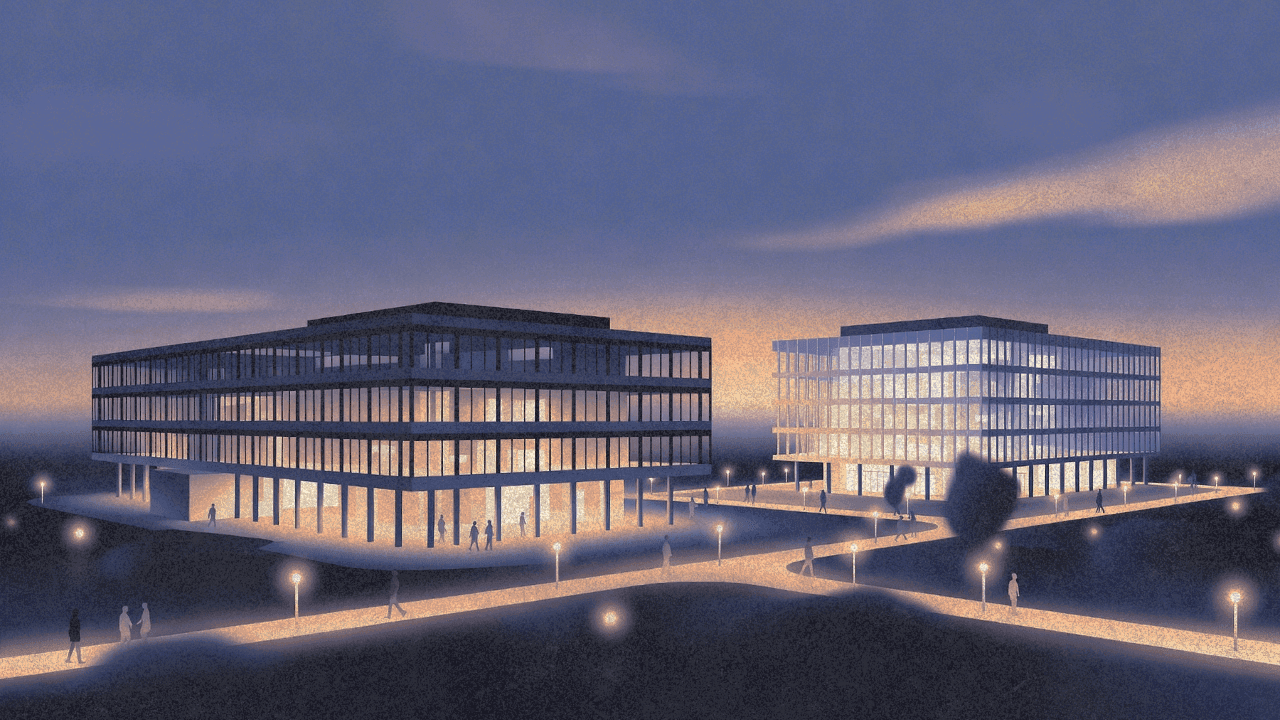 Иллюстрация: исследователи перемещаются между офисами ИИ-компаний