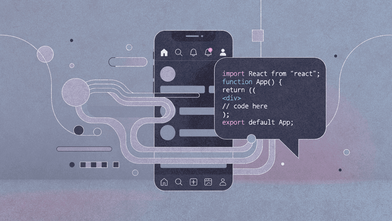 Смартфон, соединённый с чатом — символ генерации мобильных приложений через ИИ