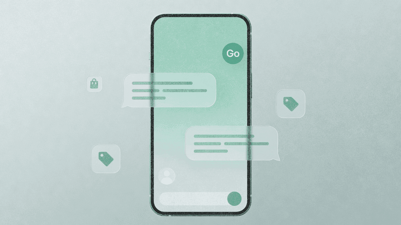 Иллюстрация мобильного интерфейса ChatGPT Go с отделёнными рекламными элементами