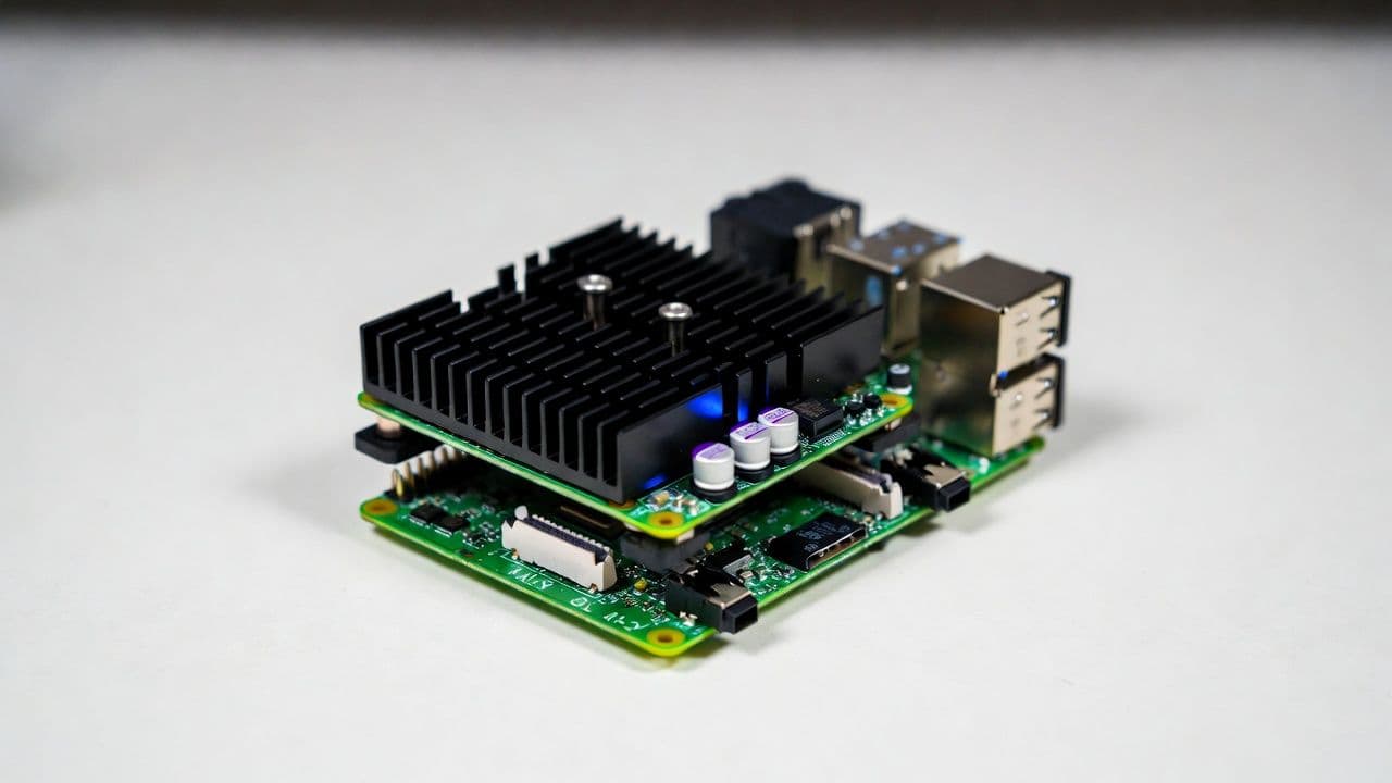 Плата расширения Raspberry Pi AI HAT+ 2, установленная на Raspberry Pi 5